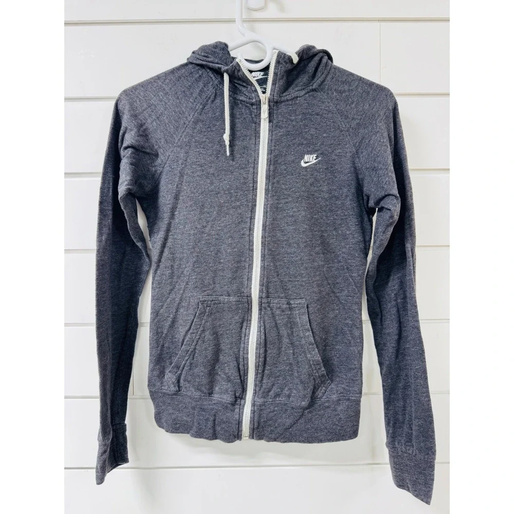Nike Sportswear Gym Vintage Full Zip Hoodie Charcoal Heather Gray Womens Small